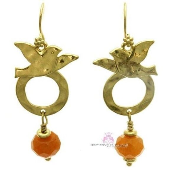 Beauty for Ashes Jewelry - Holy Spirit Dove Earrings - Gold/Tangerine - New w/Tags